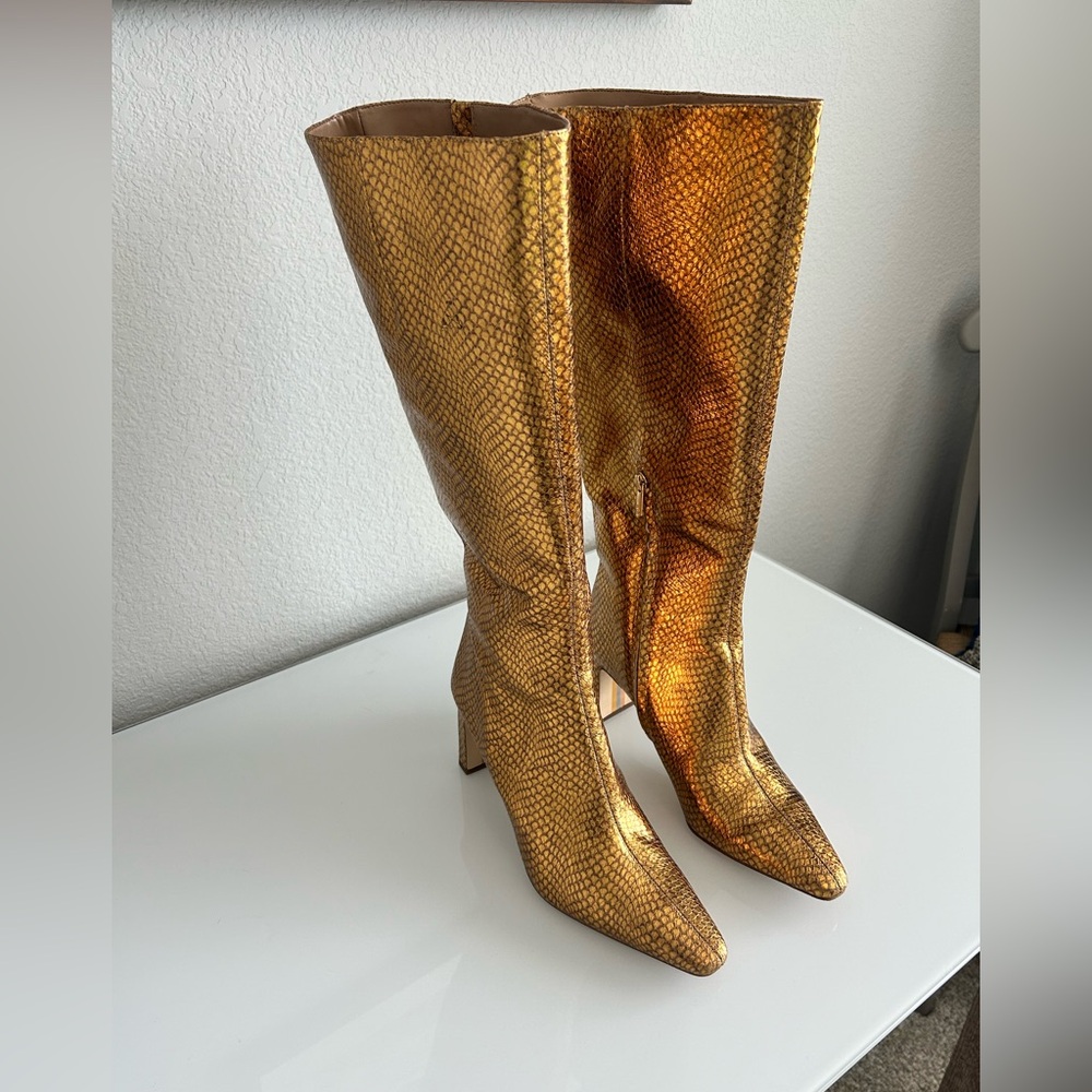 Sam Edelman Sylvia Knee High Medallion Gold Snake Boots